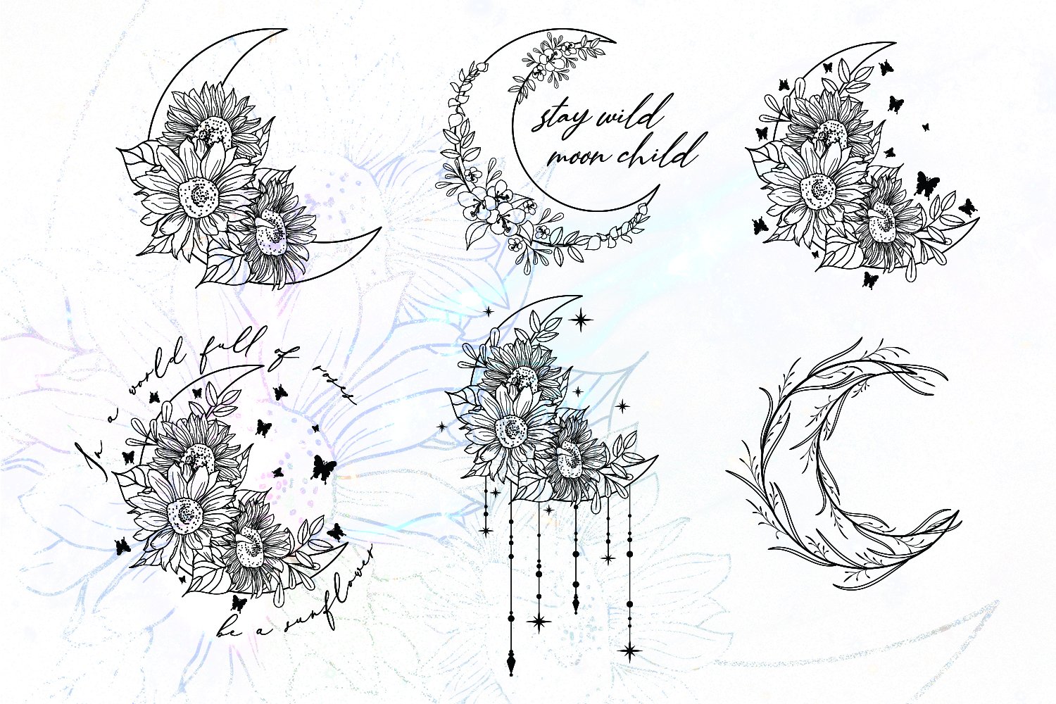 Moon sunflower bundle svg