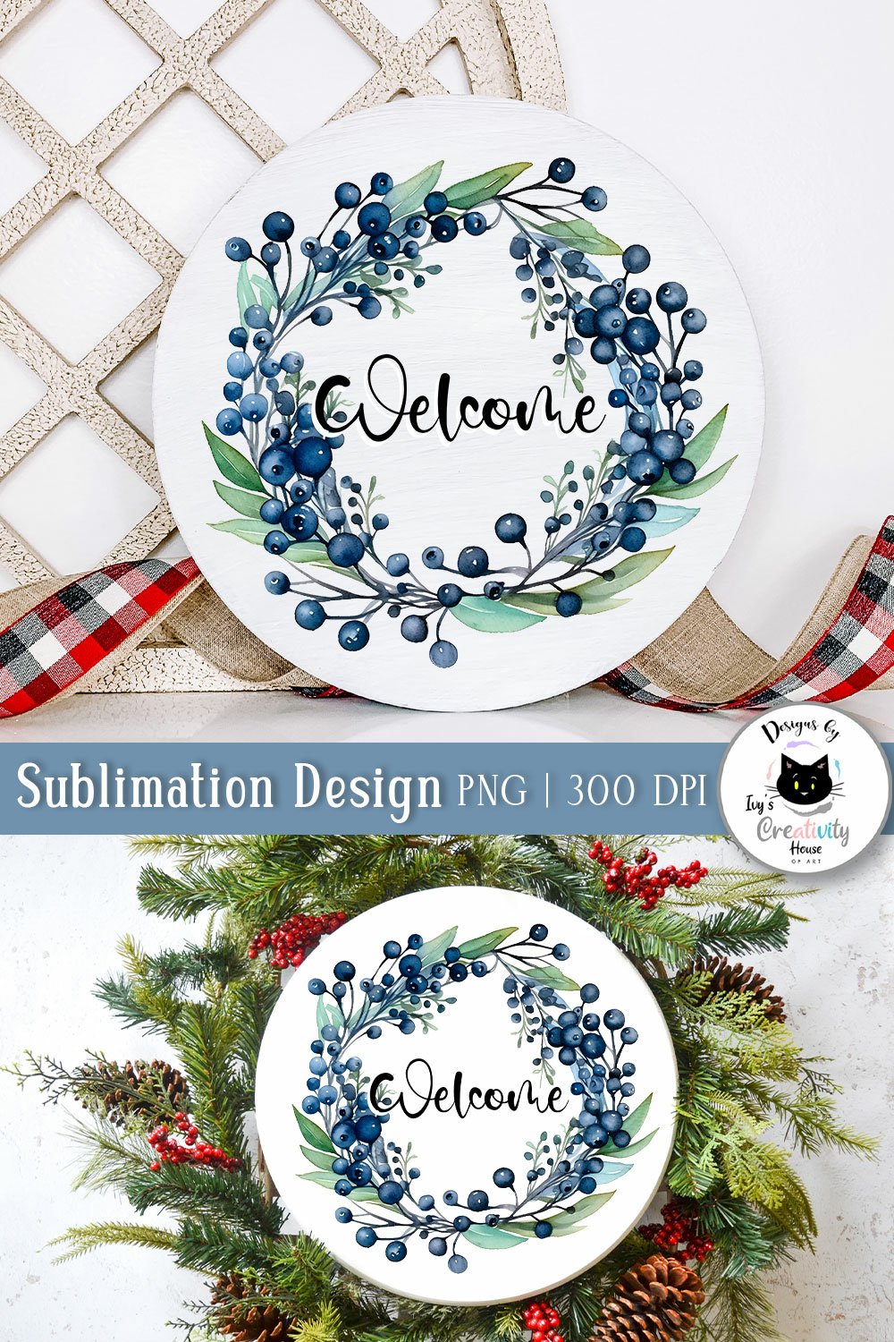 Winter Christmas Wreath | Welcome Christmas Door Sign