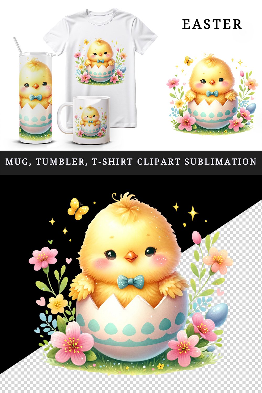 Easter chick tumbler mug wrap clipart sublimation design png