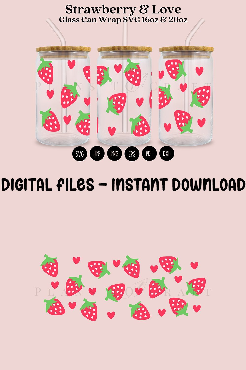 Strawberry Valentine Libbey Glass Can Wrap SVG