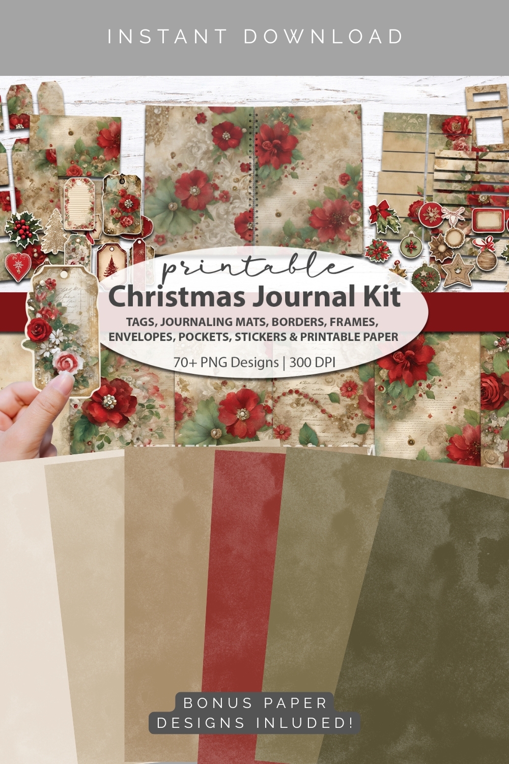 Christmas Printable Junk Journal Scrapbook kit paper sticker