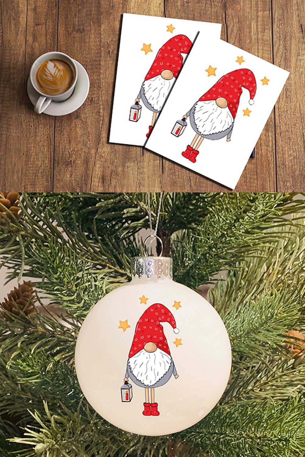 Christmas gnome PNG,PDF, JPG. Christmas gnome with lantern