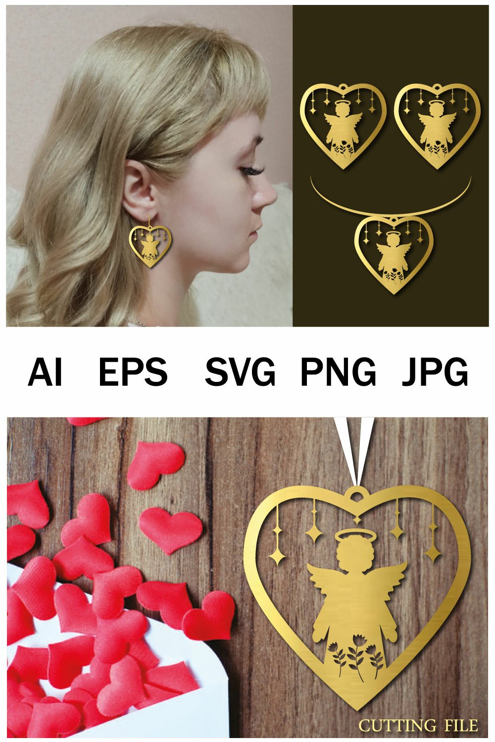 SVG heart earrings set, Valentine earrings svg (1801379)