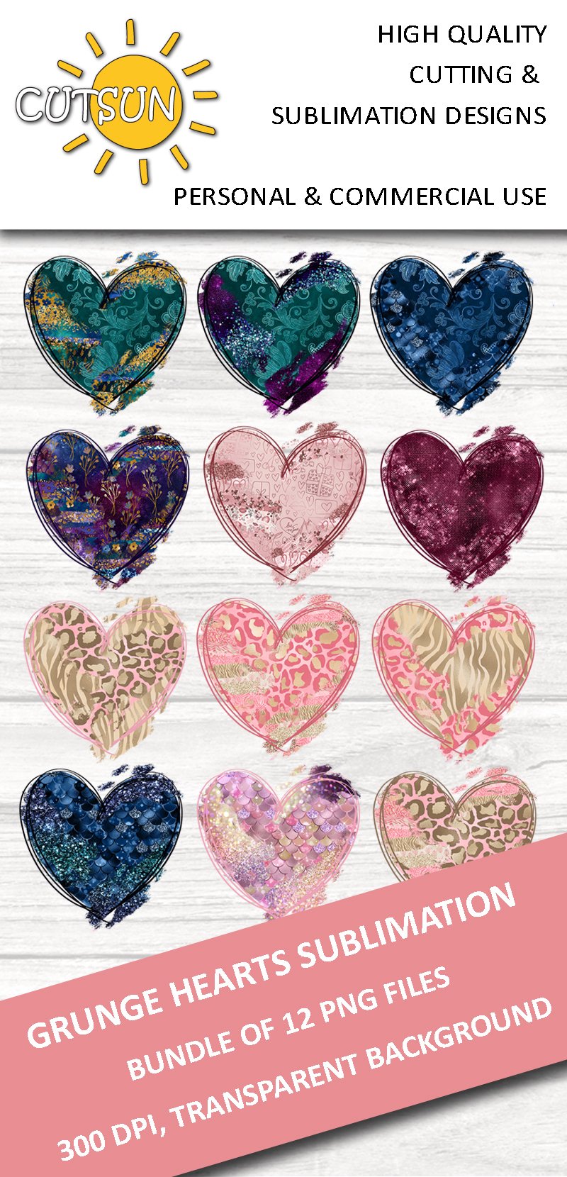 Valentine's day sublimation designs bundle | Heart PNG
