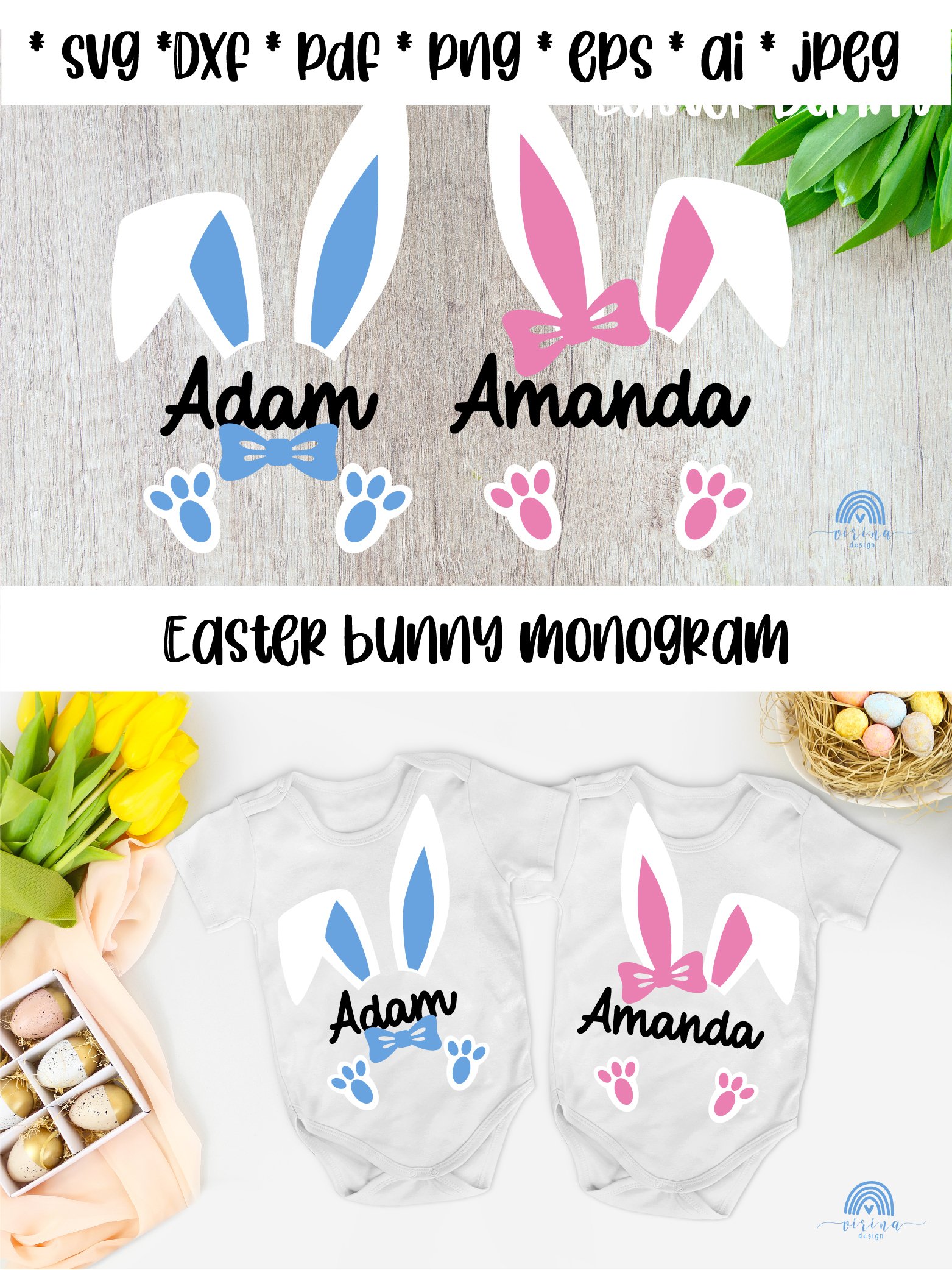 Easter Bunny Face svg png eps. Easter monogram bundle Svg