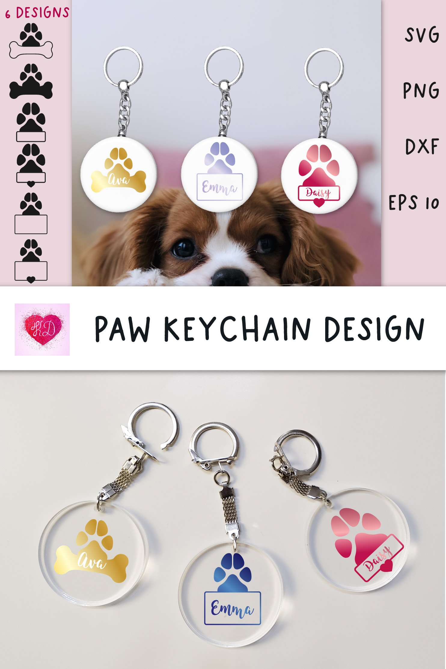 Dog Keychain SVG. Round Key Keychain Sublimation Design PNG