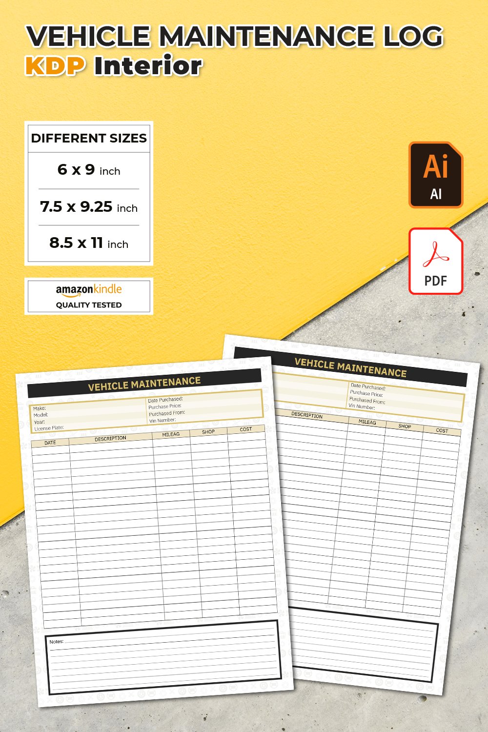 Vehicle Maintenance Log KDP Planner Template