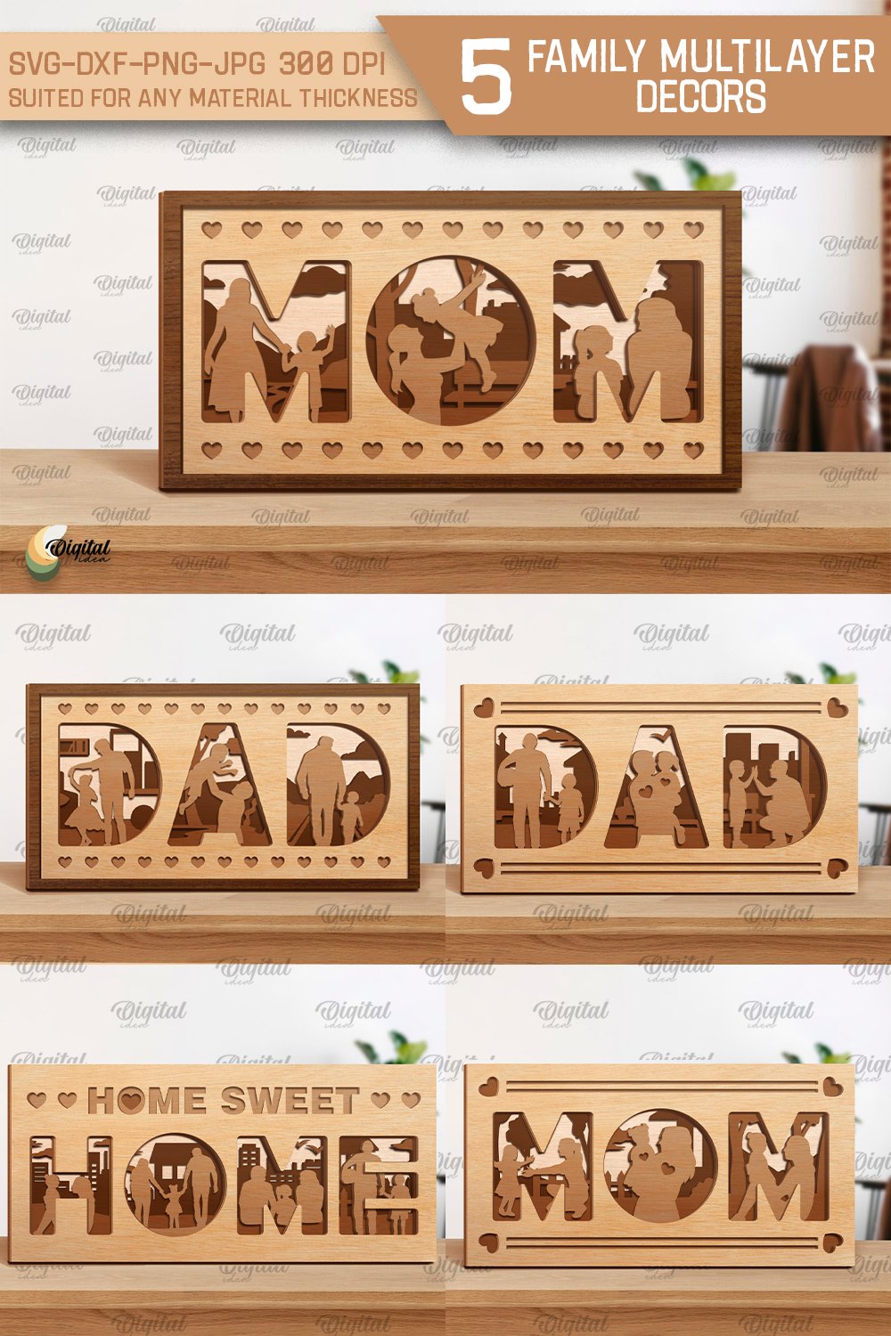Family Multilayer Decor SVG Bundle. Home Decor Laser Cut