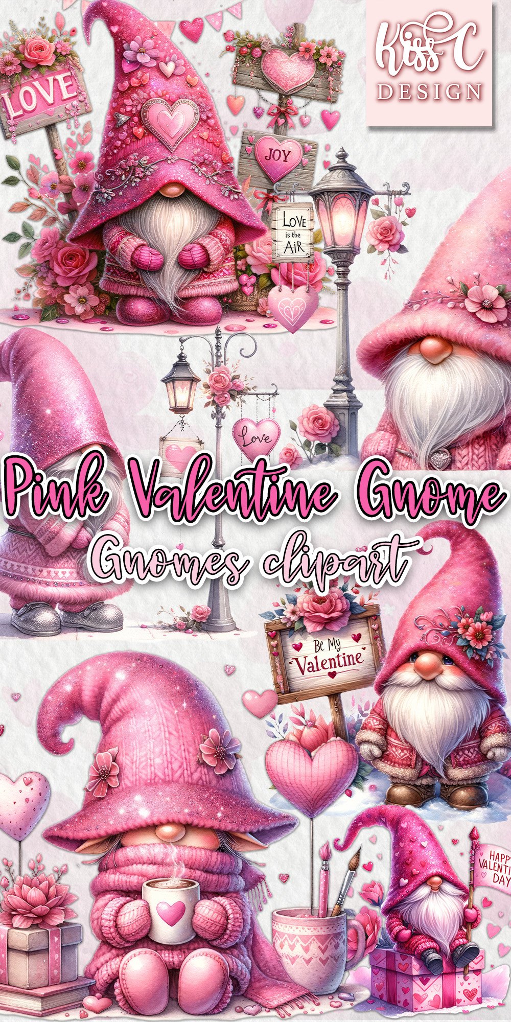 Watercolor Pink Valentine Gnomes Clipart Gnome Spring Season