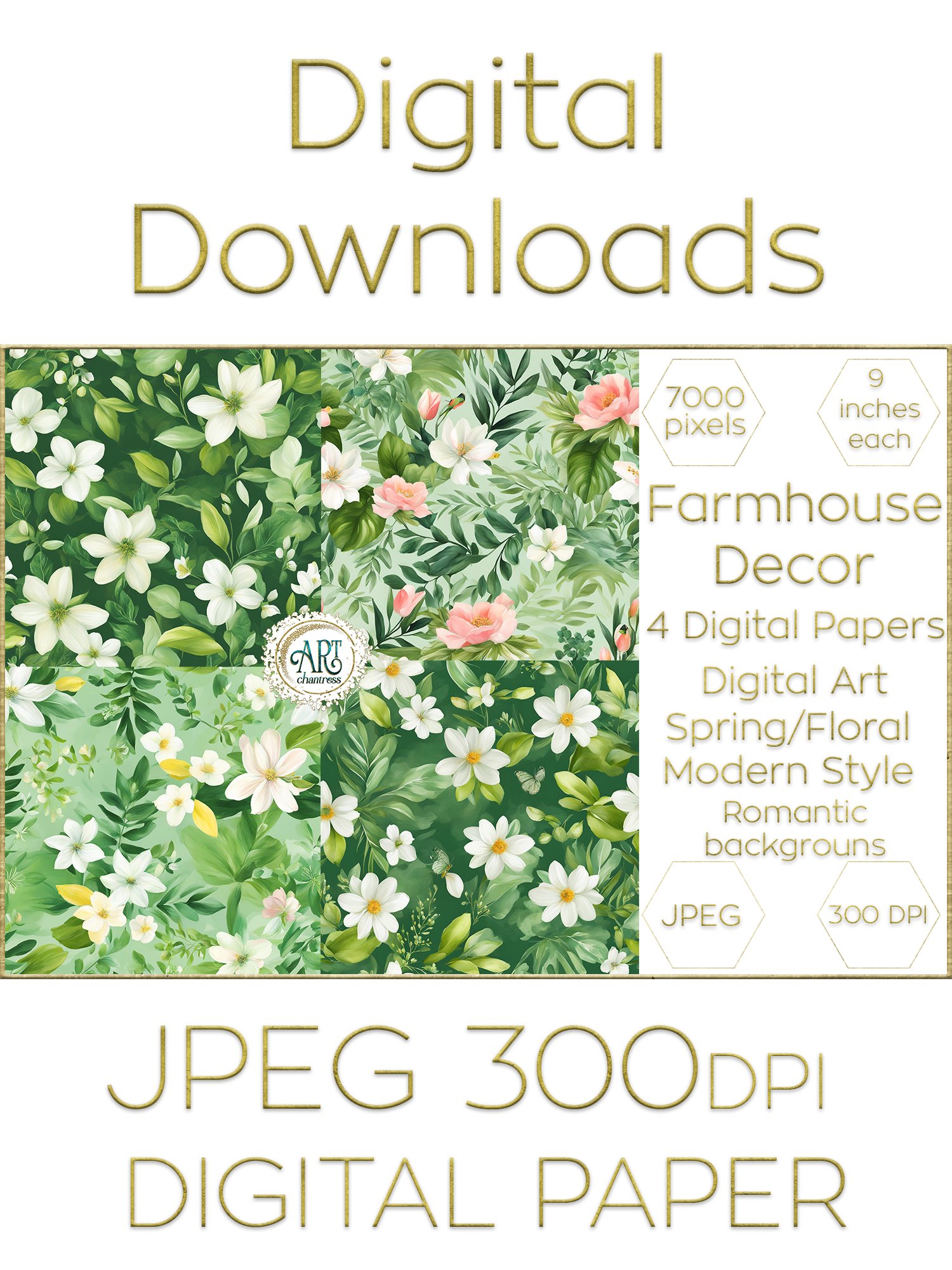 Floral Spring flowers Romantic Digital Paper Fresh (3525723)