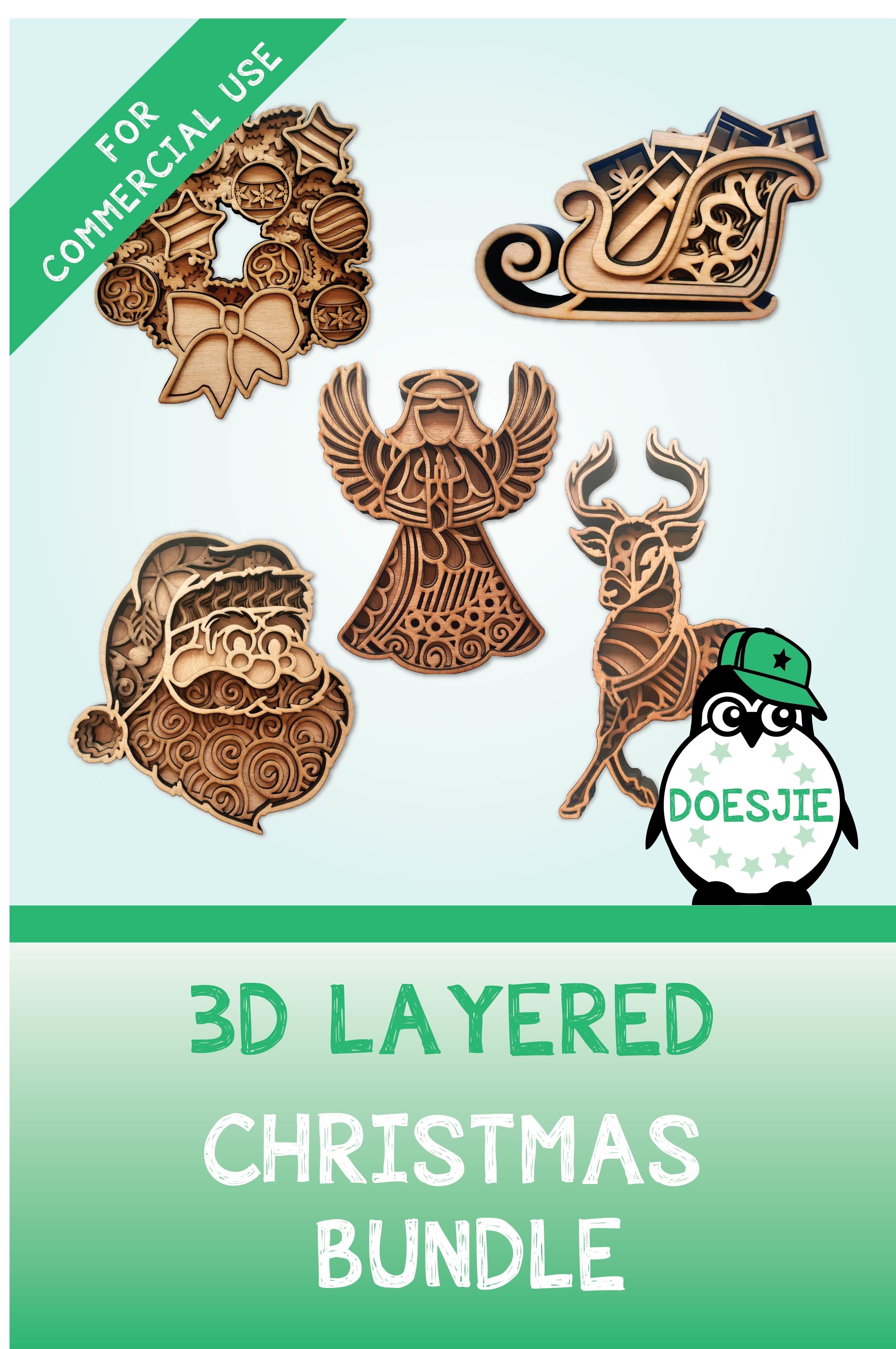 Christmas bundle 5 designs 3d layered mandala (953103)