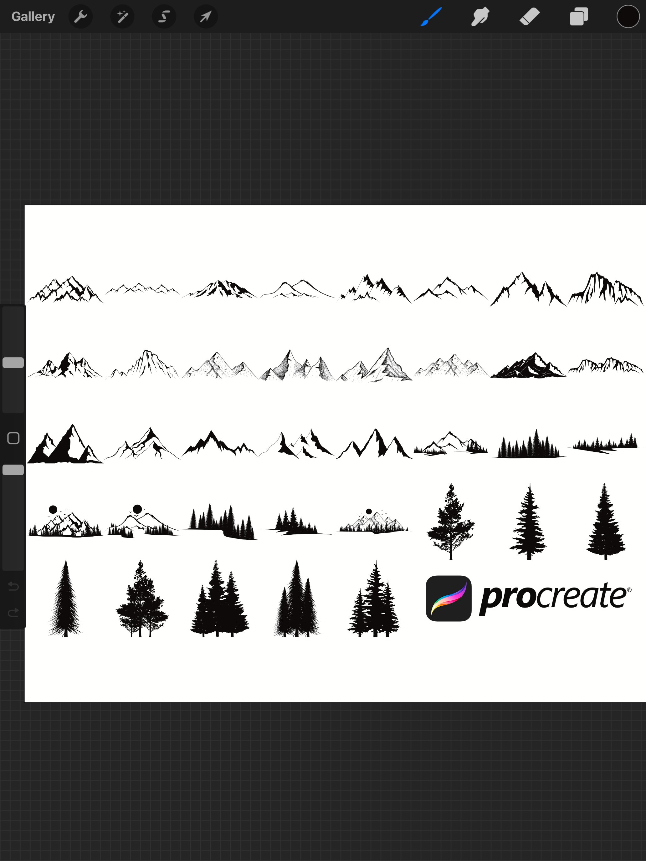 Mountain Range Set 4 Procreate Brush Stamps, 37 Mountains
