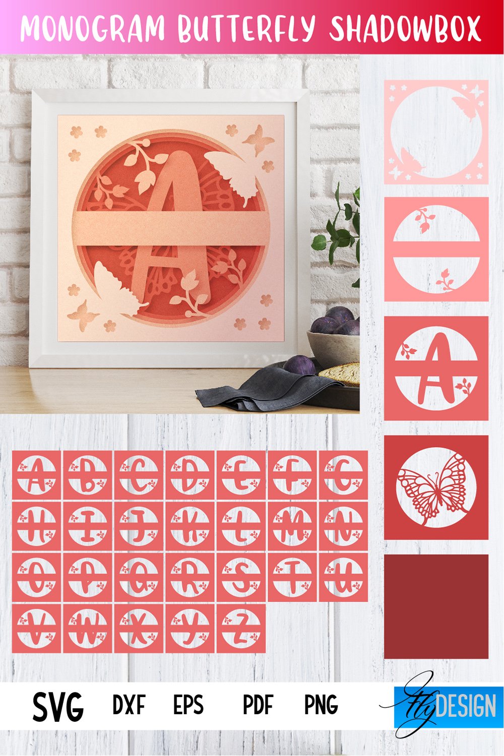 Monogram Butterfly Shadowbox SVG Bundle | Alphabet Butterfly