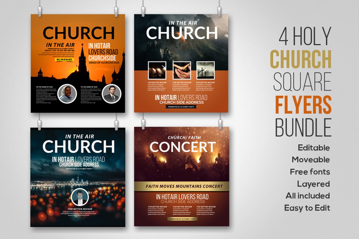 Church Concert 4 Square Flyers Bundle example image 1