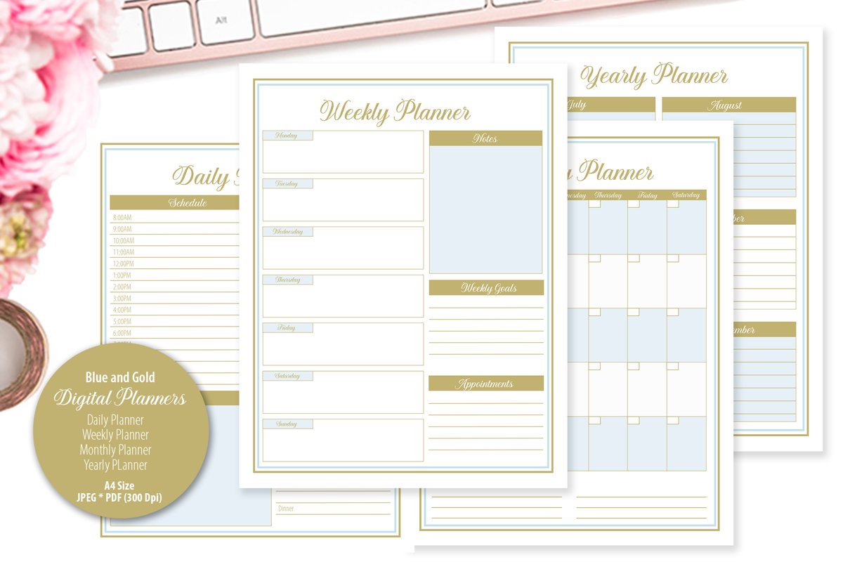 Blue and Gold Digital Planner example image 1