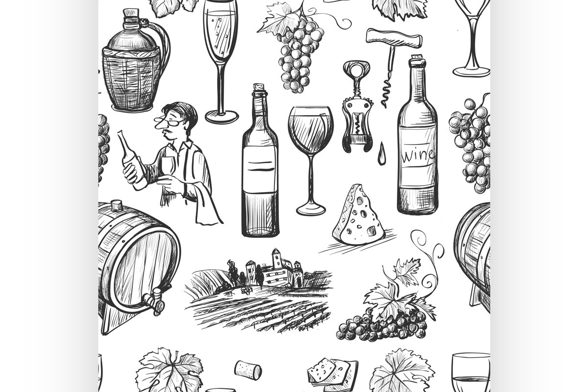 Hand drawn pattern of wine making example image 1