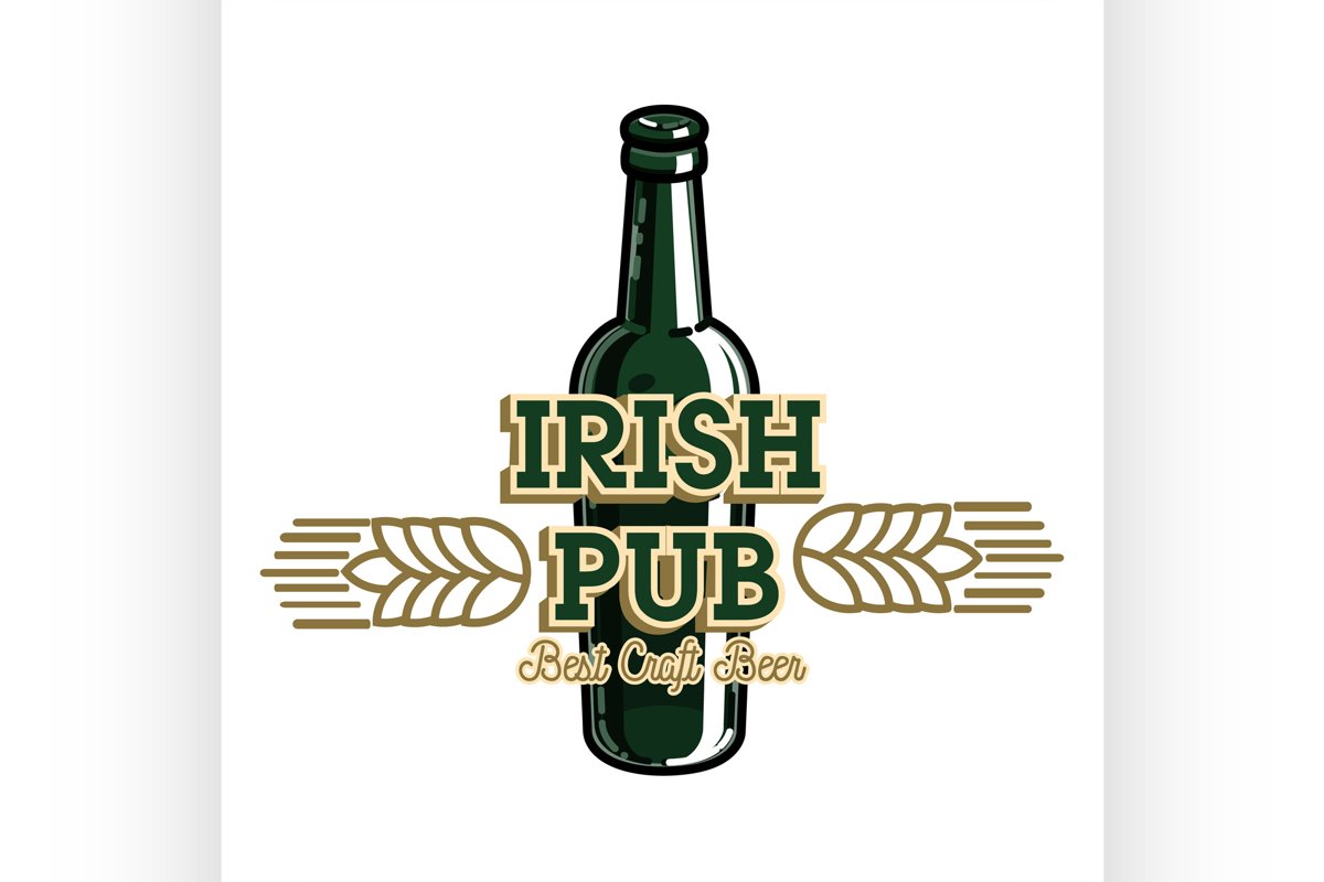 Color vintage irish pub emblem example image 1