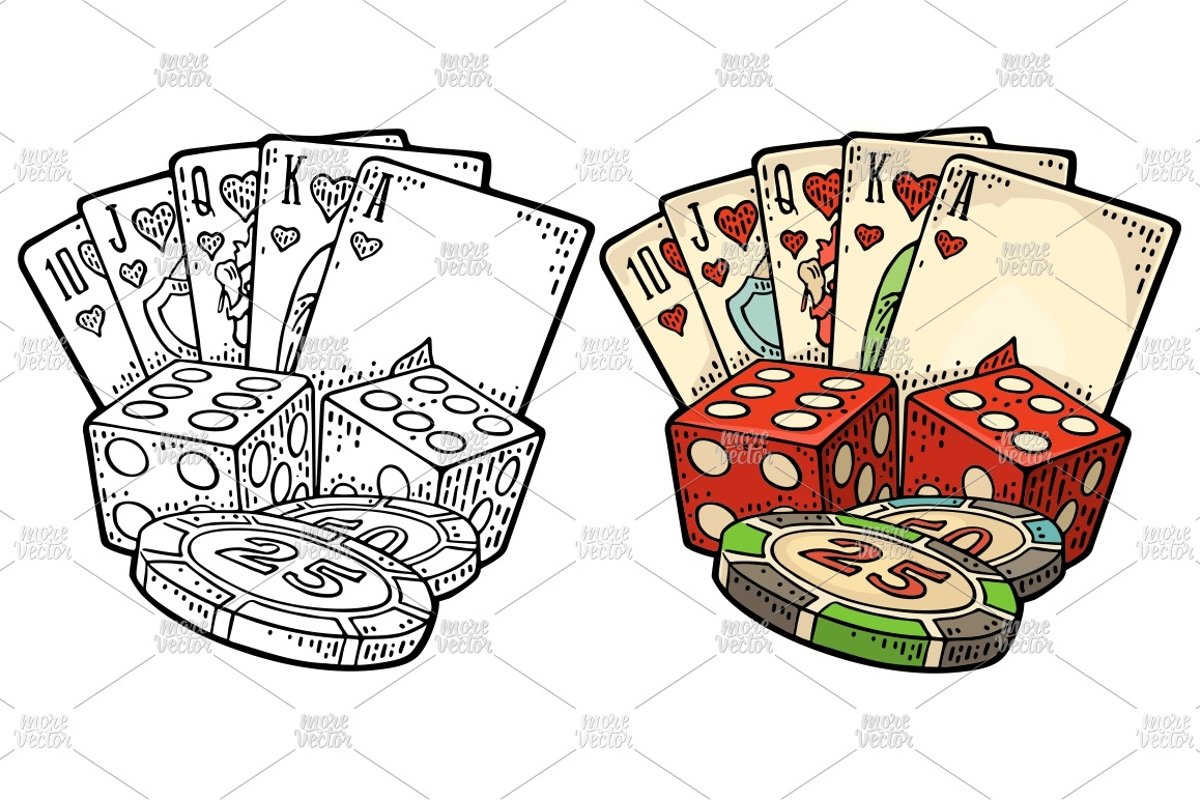 Casino set Royal straight flush playing cards heart engrave (678854