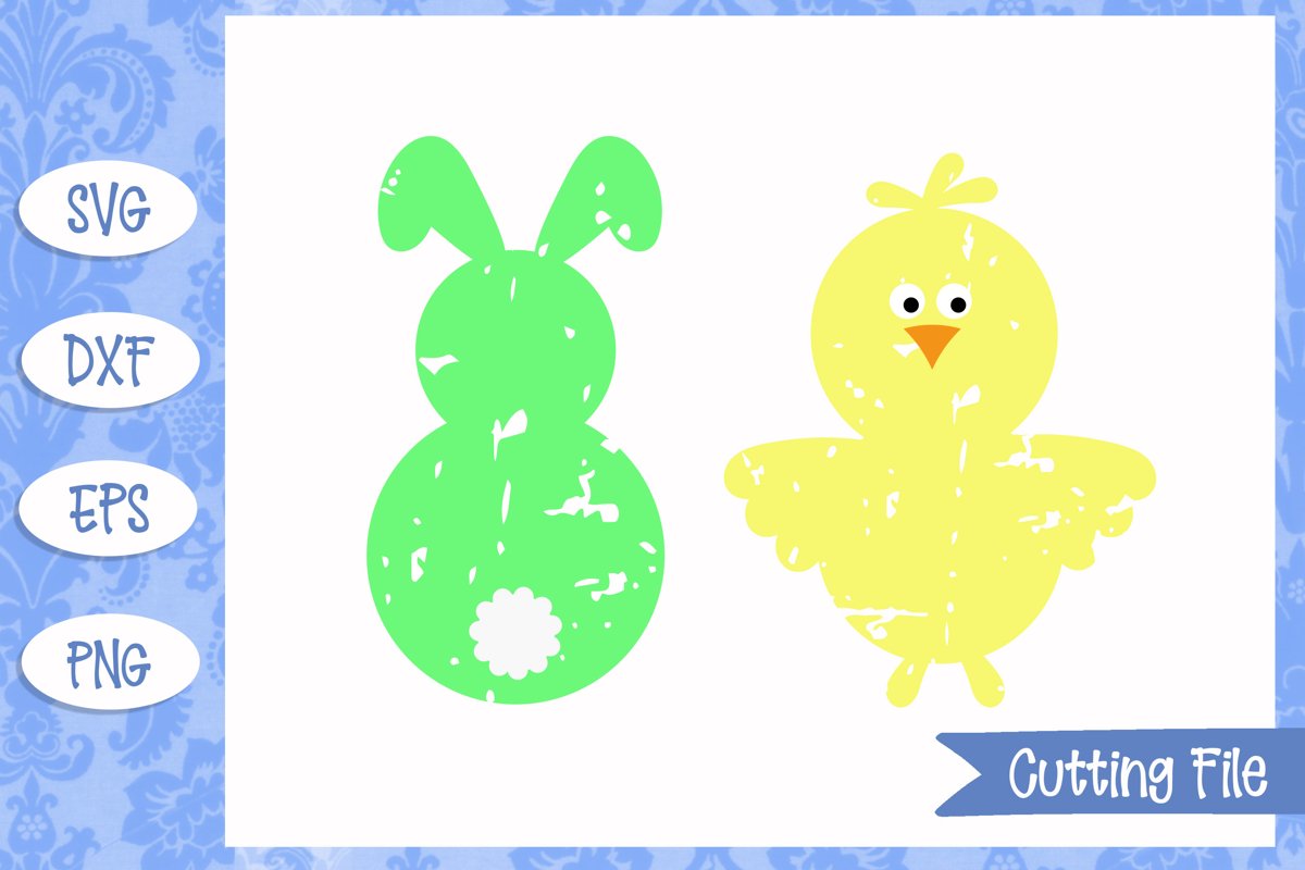 Bunny & Chick Grunge Effect SVG Files example image 1