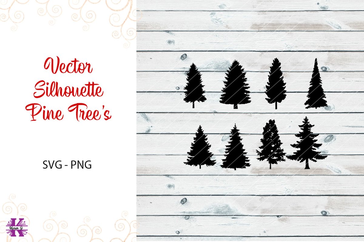 Silhouette Pine Tree's SVG PNG example image 1