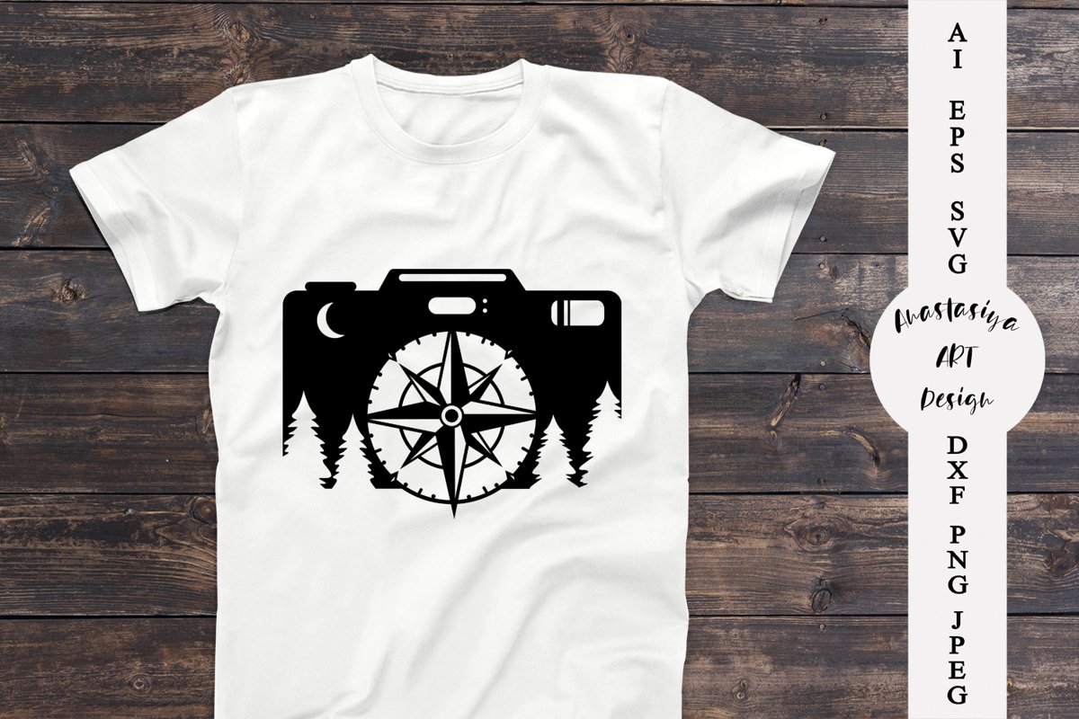 Camera and compass svg, Camping shirt svg, Travel dxf example image 1
