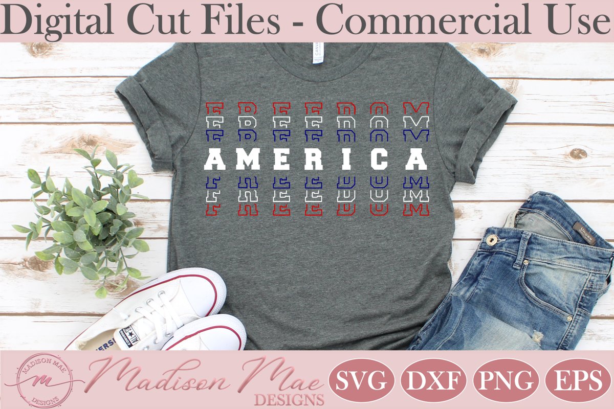 Fourth Of July SVG, America Freedom Stacked Words example image 1