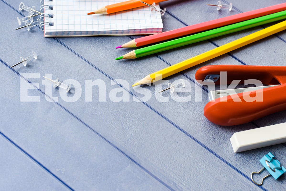 School and office supplies. Colored pencils and notebook example image 1