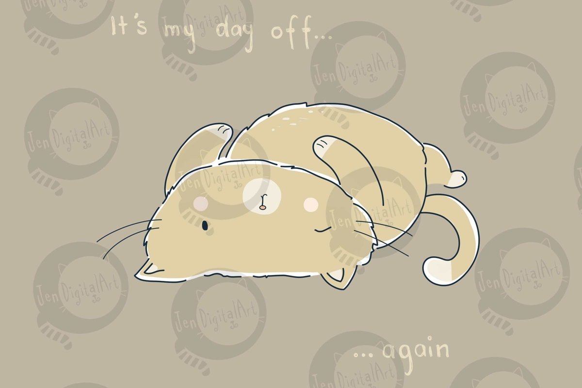 Day Off Cat | Clip Art Illustration | PNG/JPEG example image 1