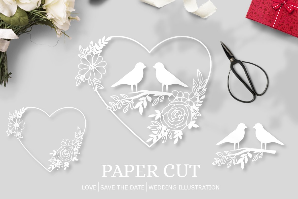 Paper cut / Love / Wedding Illustration / Save the Date example image 1