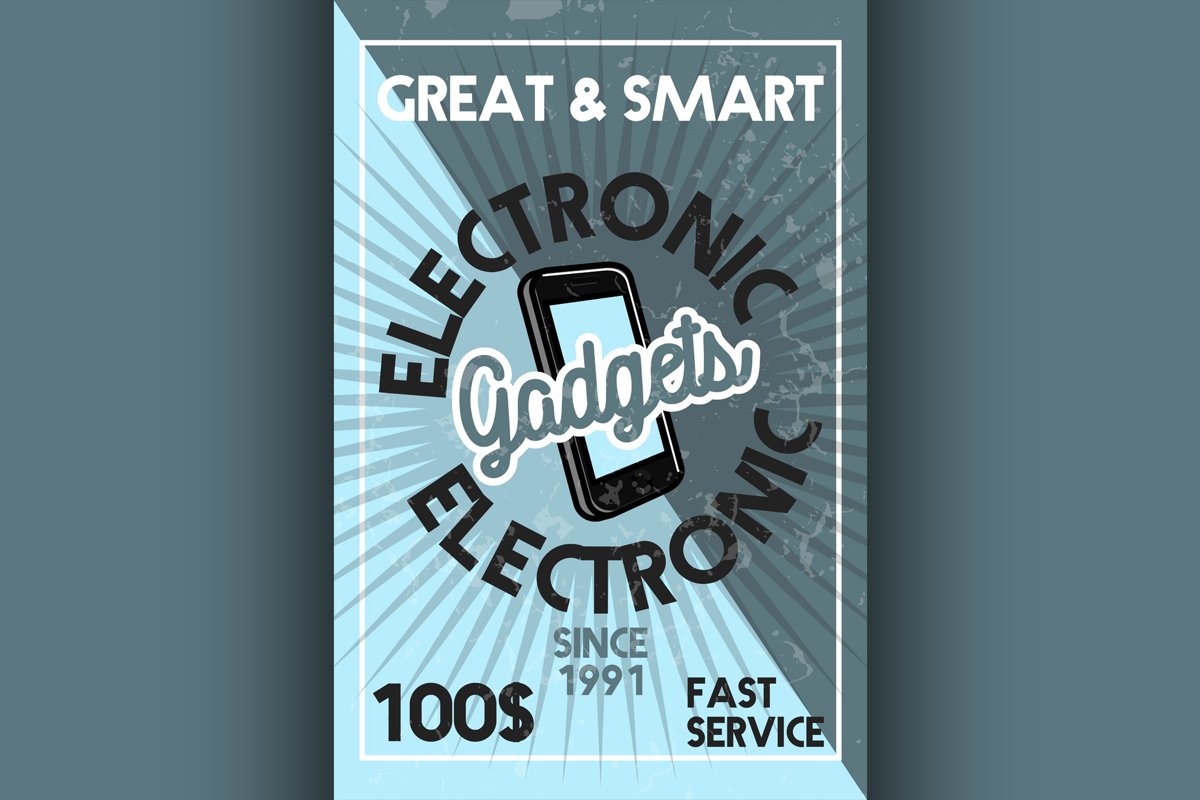 Color vintage electronic gadgets banner example image 1