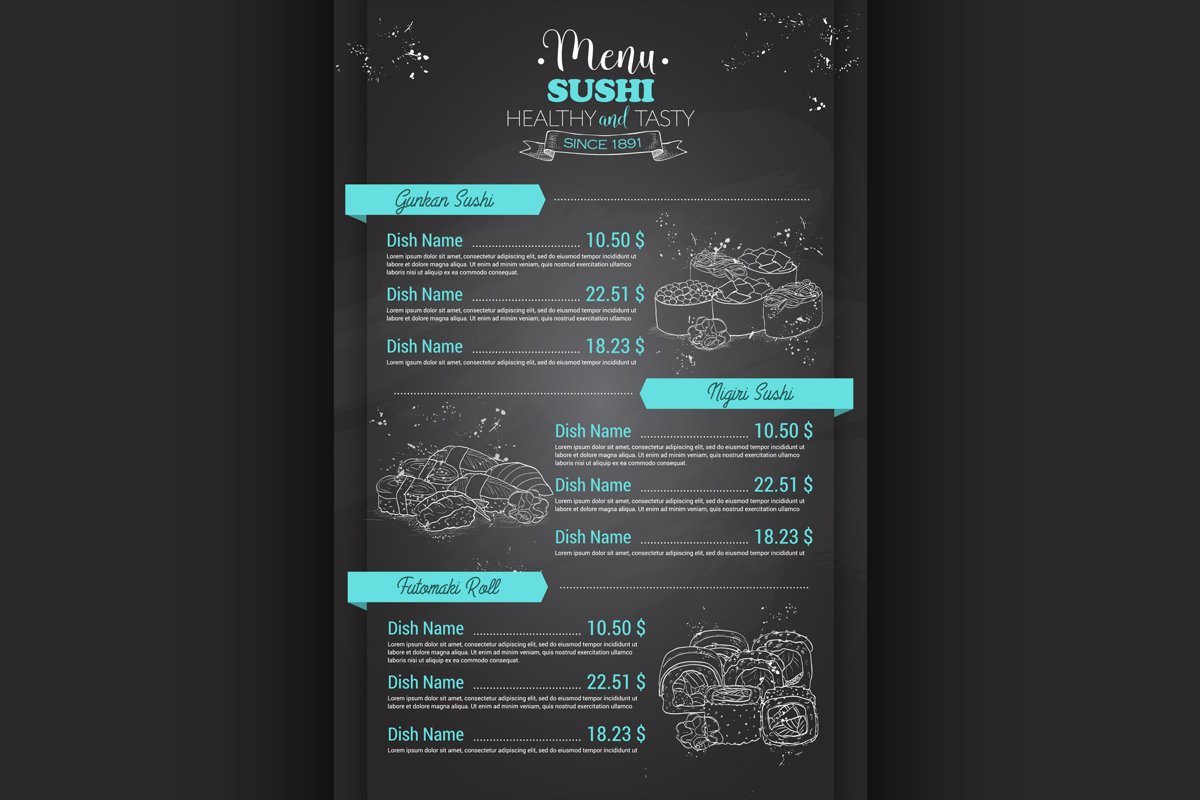 Restaurant vertical color sushi menu example image 1