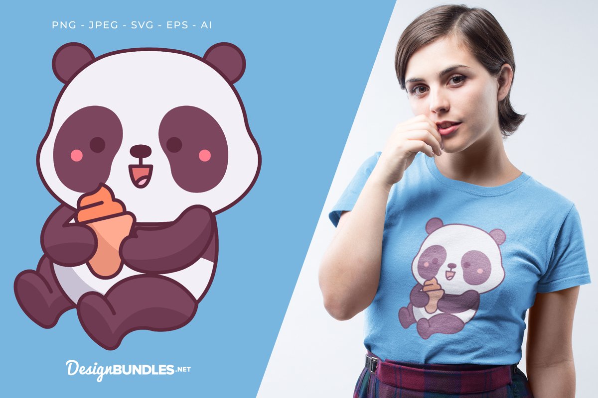Panda Holds Ice Cream Vector Illustration For T-Shirt Design example image 1