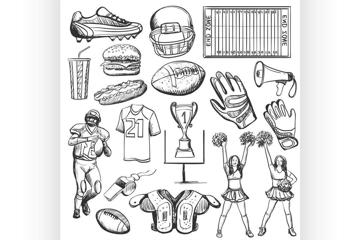 Hand drawn American Football elements example image 1
