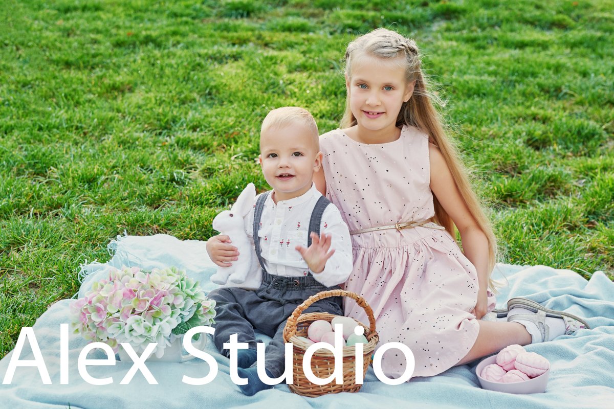 Easter family picnic, picking up eggs, cheerful family example image 1