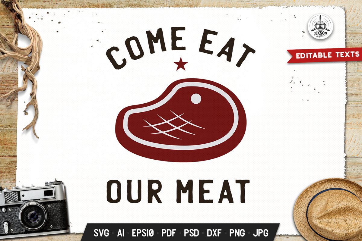 Eat My Meat BBQ Logo Design Retro Vector Badge Cut Files example image 1