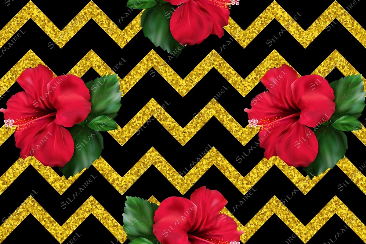 Hibiscus karkade flower glitter geometric seamless pattern example image 1
