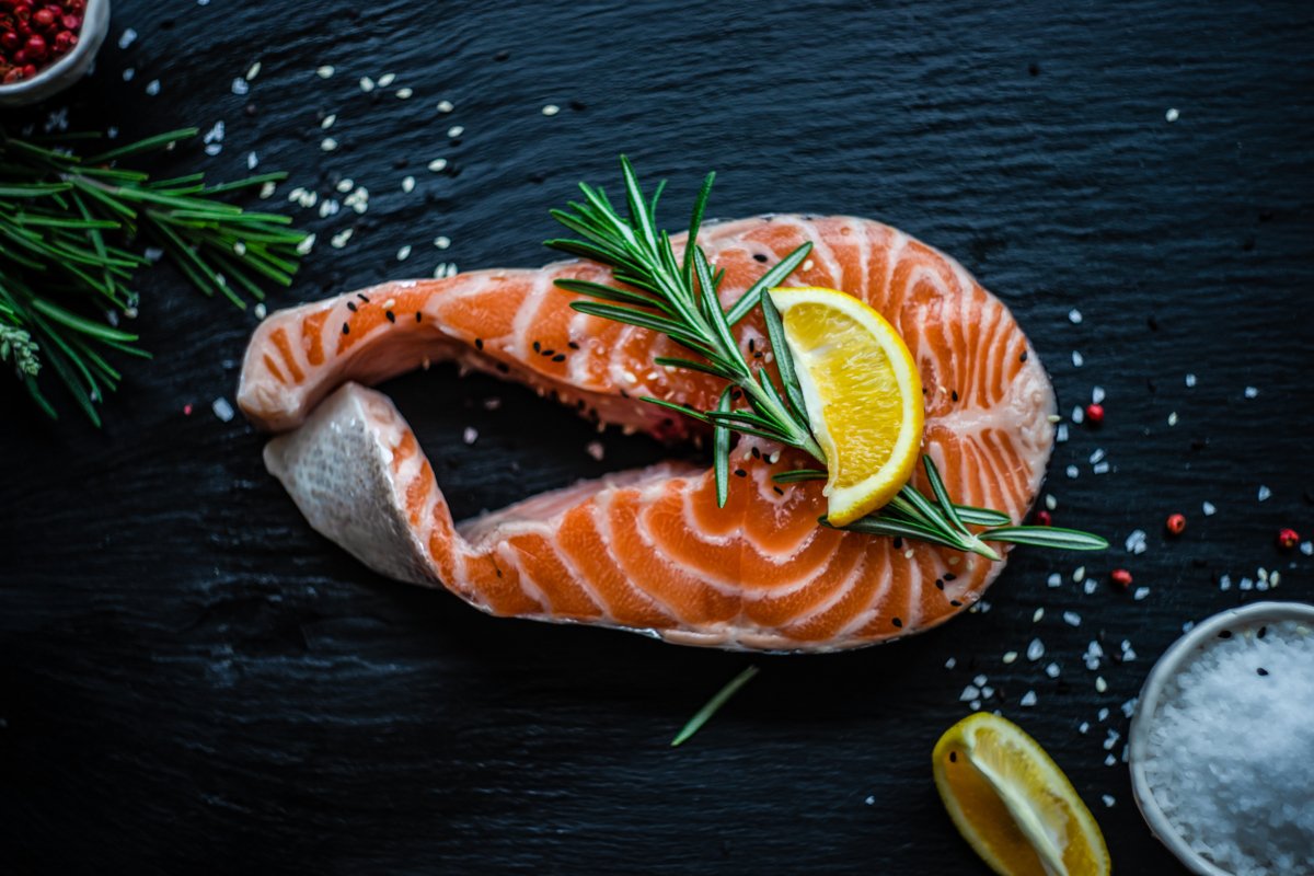 Healthy food concept with salmon fish example image 1