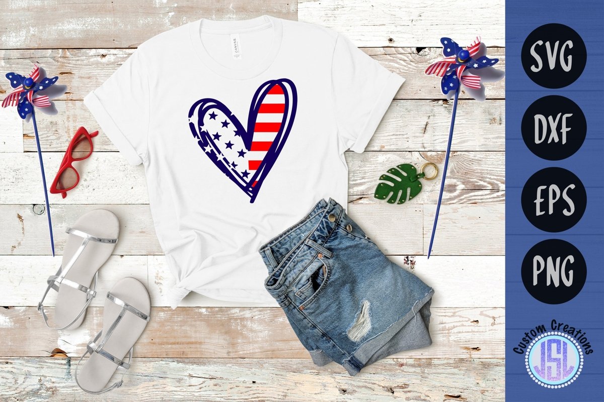 Patriotic Heart | Patriotic SVG Cut File | SVG DXF EPS PNG example image 1