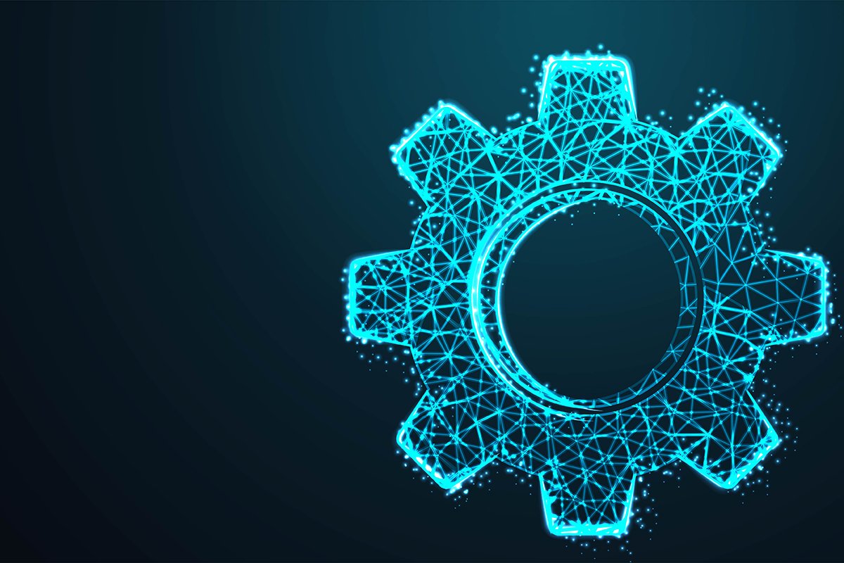 Vector Cogwheel Wire Frames Glowing in the Dark, with crumbl example image 1