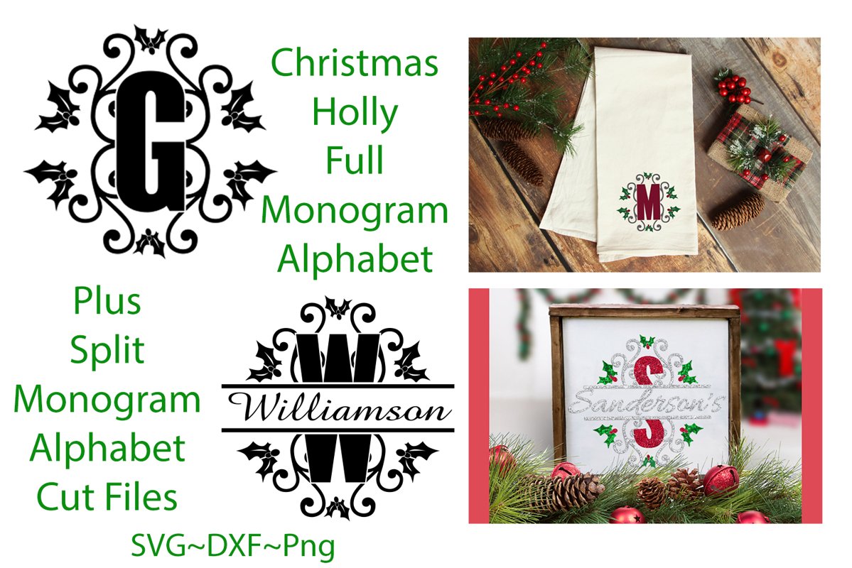 Christmas Holly Monogram & Split Alphabet Duo example image 1