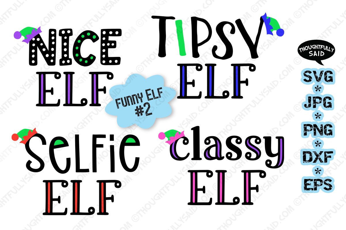 Funny Elf #2, 4 designs, SVG JPG PNG EPS DXF, Christmas example image 1