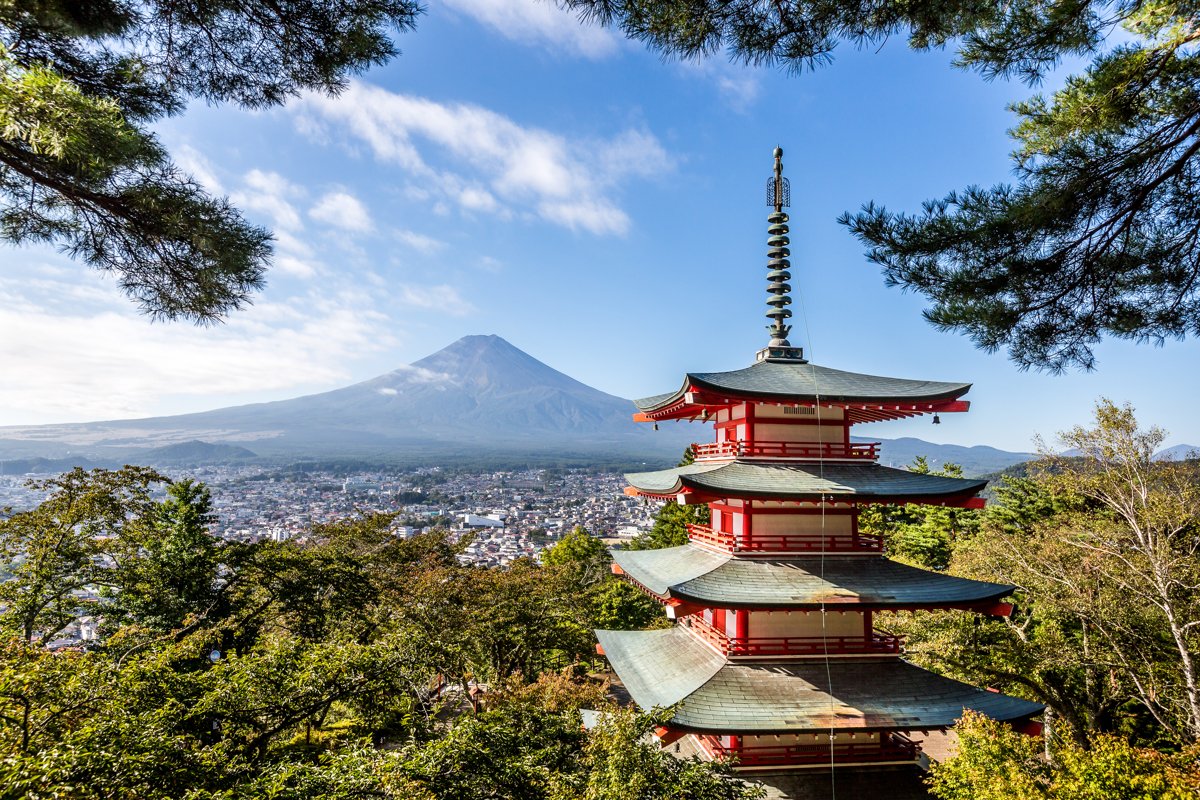 Mt. Fuji and Chureito red pagoda, Yamanashi, Japan Fuji and example image 1