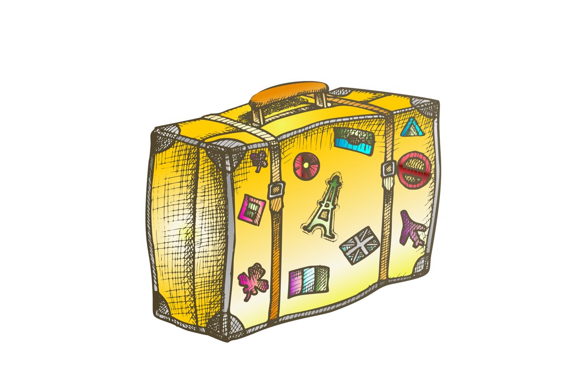 Suitcase With Royalty Travel Stickers Color Vector example image 1