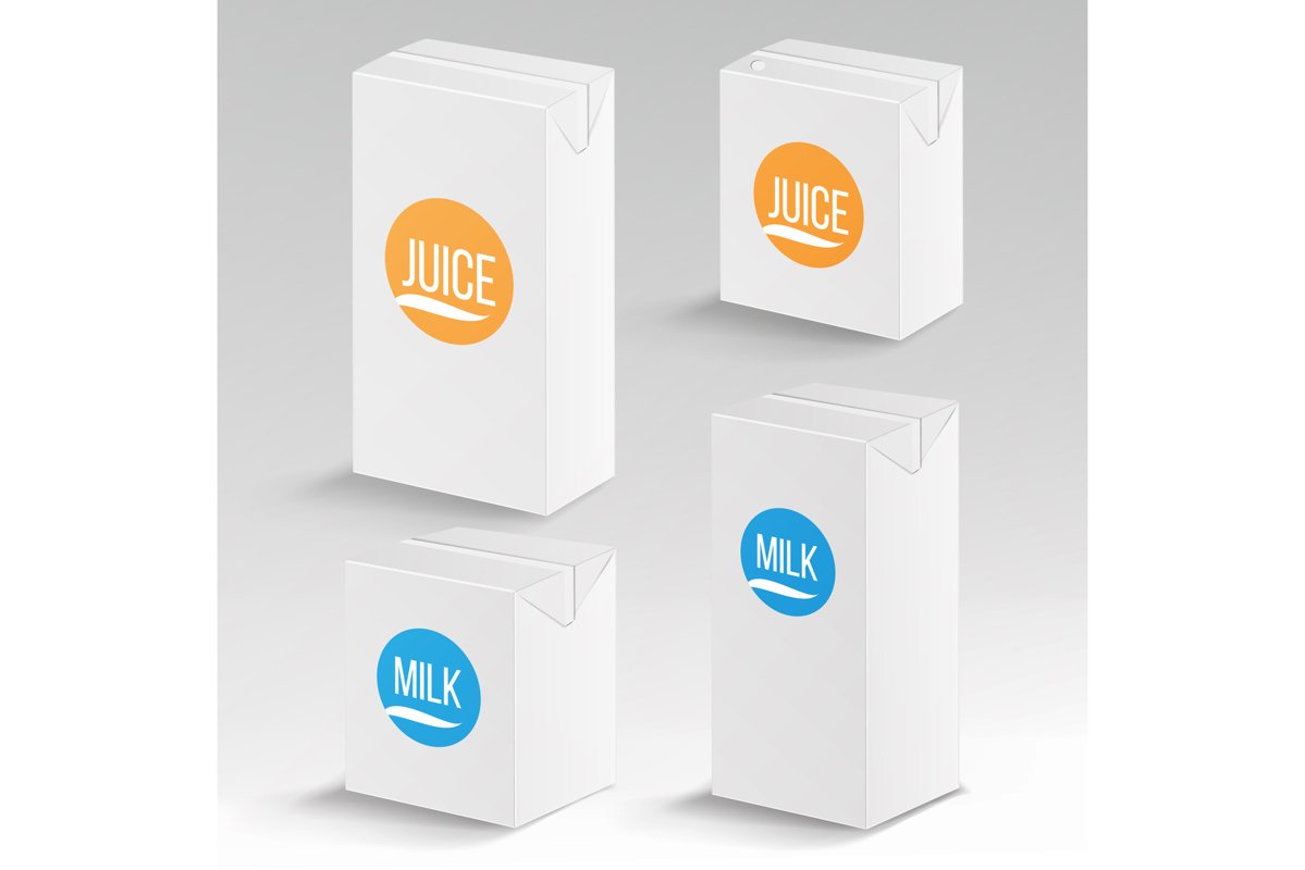 Juice and Milk Package Vector Realistic Mock Up Template. example image 1