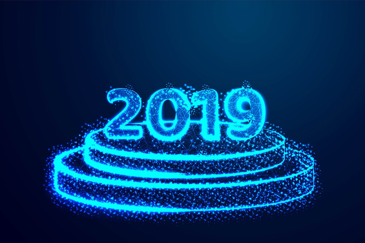 Happy New year 2019. Round podium, pedestal or platform illu example image 1