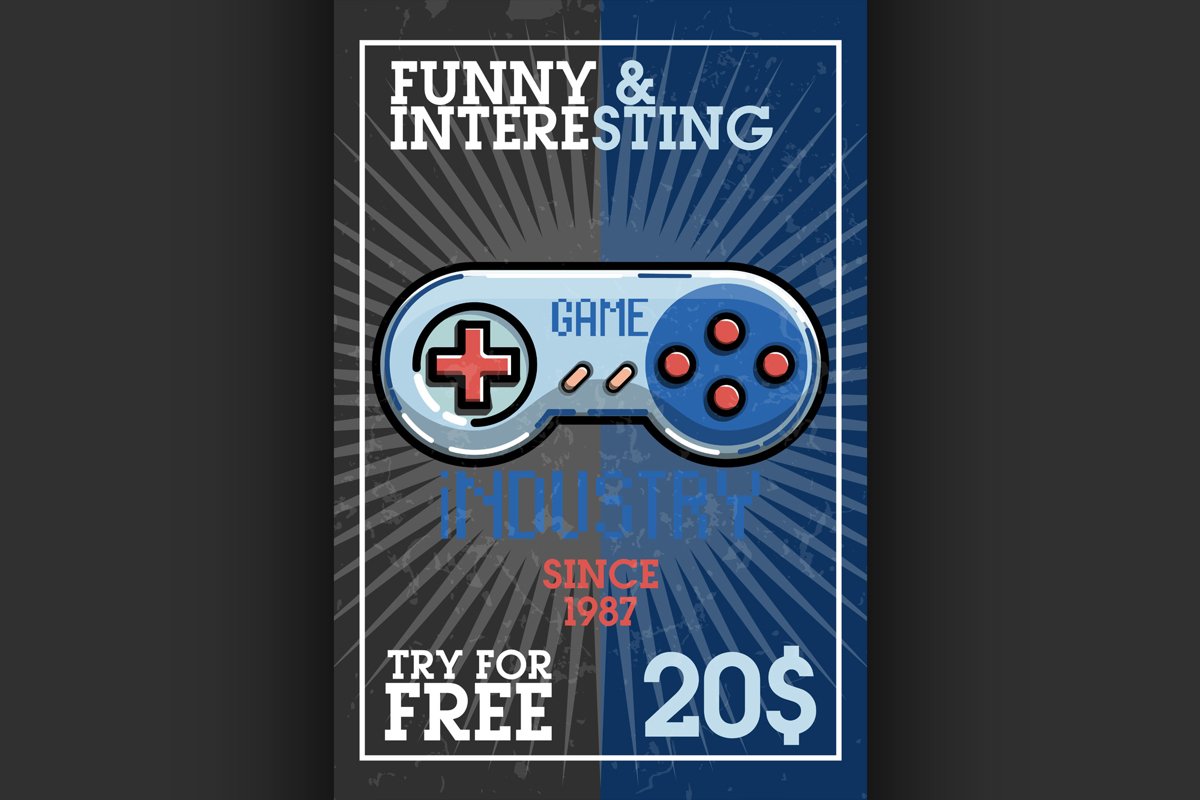 Color vintage game industry banner example image 1