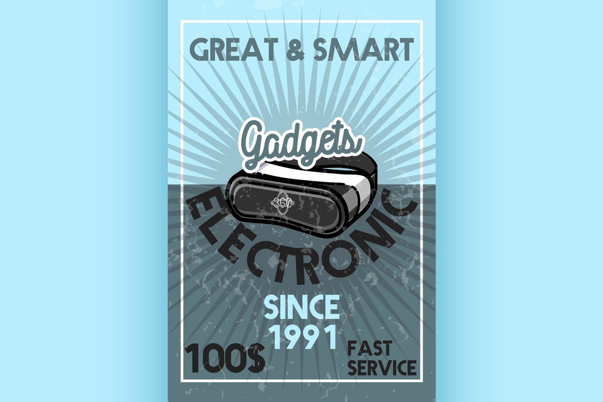 Color vintage electronic gadgets banner example image 1