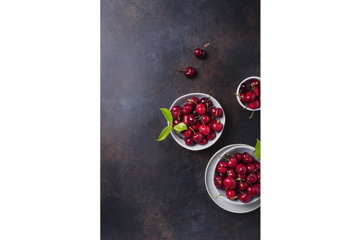 Top view of sweet fresh cherry in the ceramic bowl example image 1