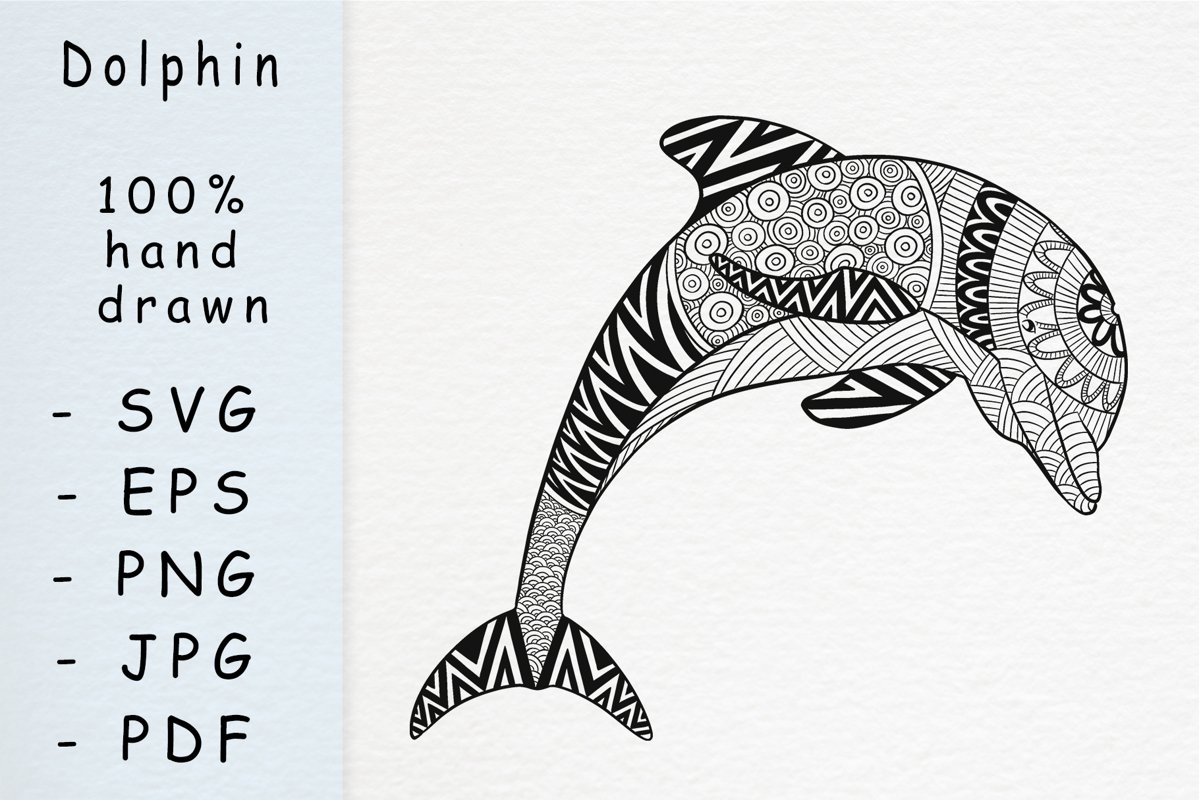 Hand drawn dolphin with patterns example image 1