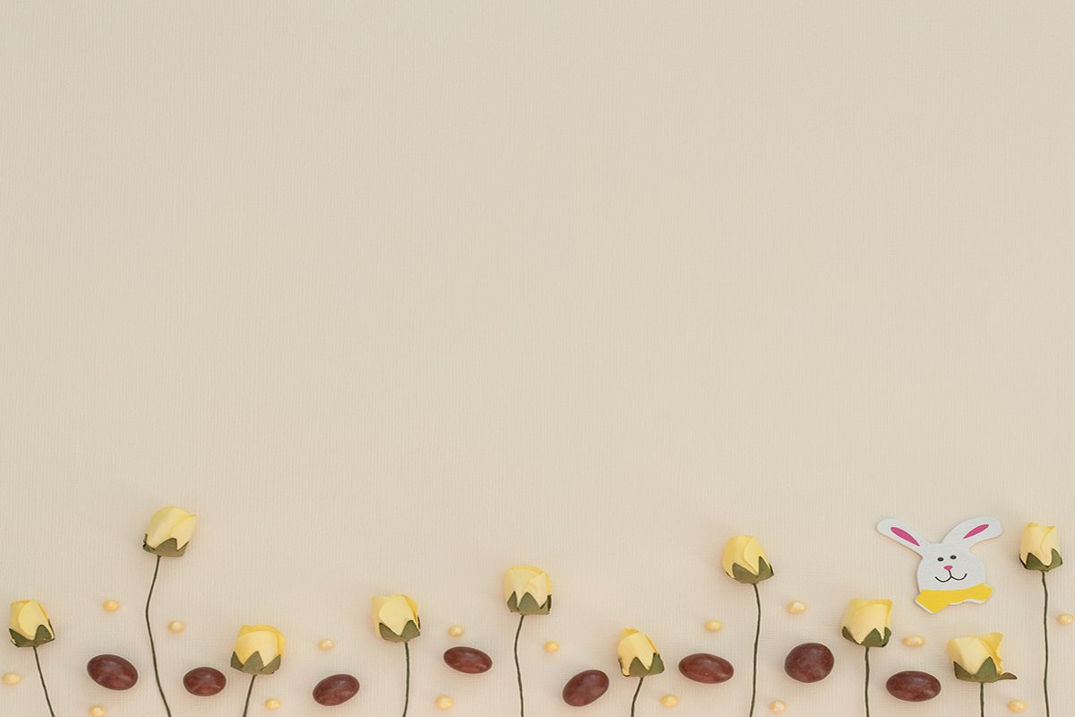 Easter eggs, spring flowers and wooden Easter bunny example image 1